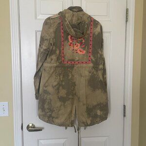 Free People Green Festival Utility Cargo Jacket with Floral Embroidery Size 4